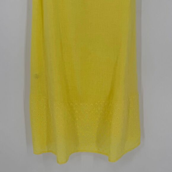 Terzo Millennio Yellow 100% Linen Italy Sleeveless Midi Eyelet Hem Dress Medium - Picture 6 of 9